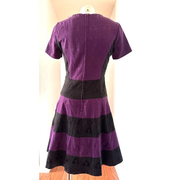 BADGLEY MISCHKA Belle 2 Purple & Black Striped Floral Lace Jacquard Dress EUC - Picture 4 of 8